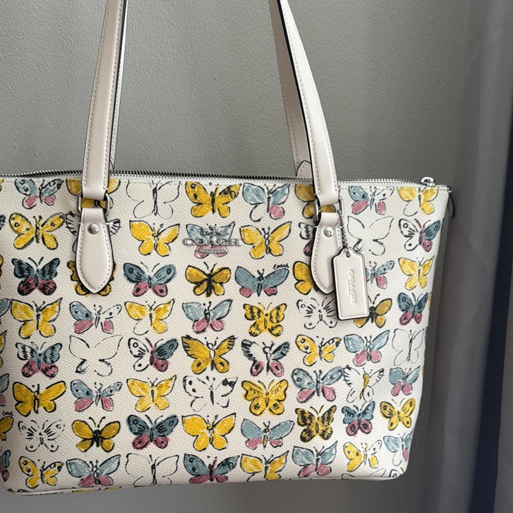 New! Coach Butterfly Print Tote Bag - Cream